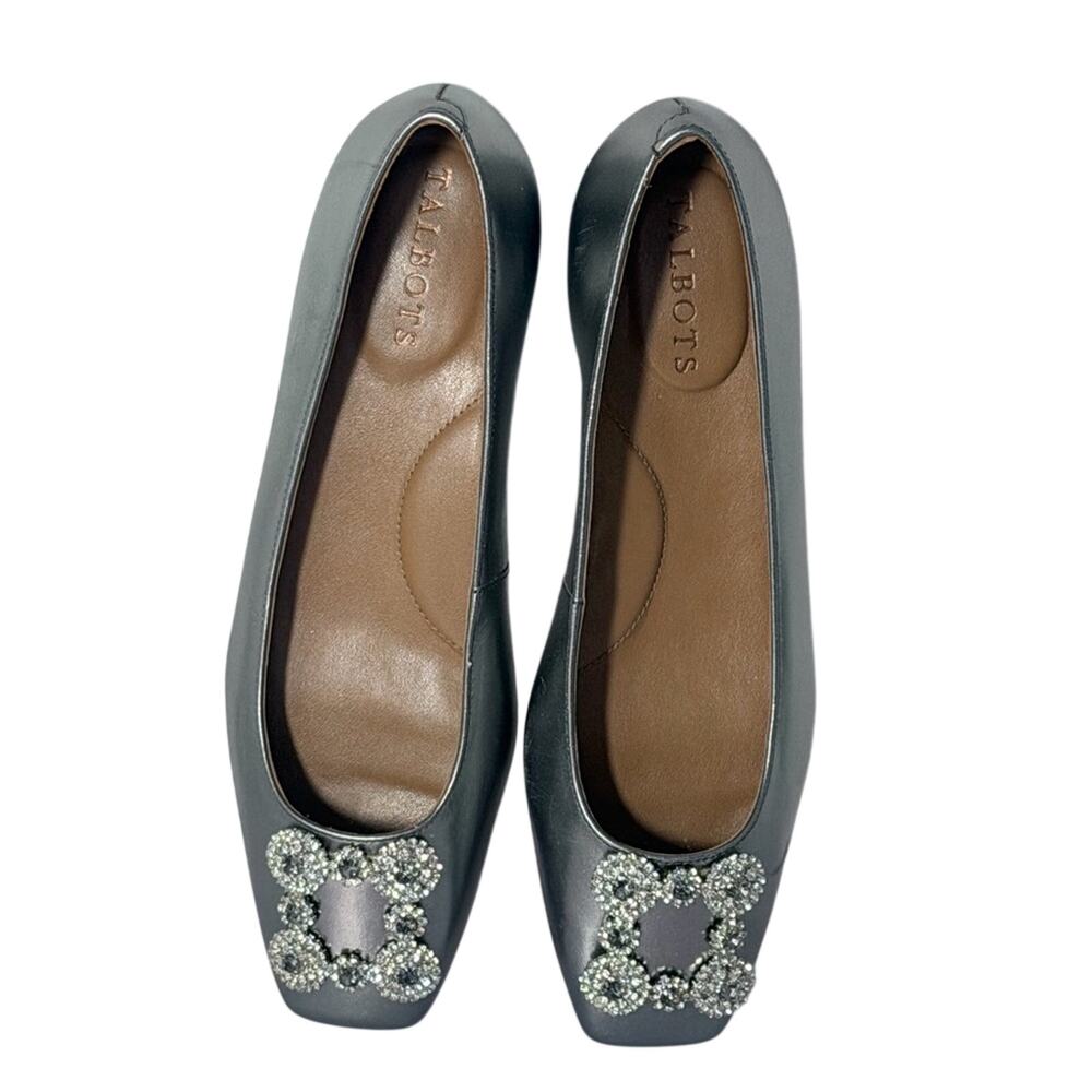 Talbots Silver Satin Embellished Square-Toe Flats - Picture 2 of 11